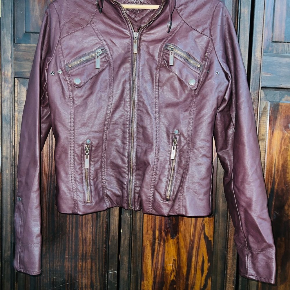 Joujou Women's Burgundy Leather Jacket‎ medium